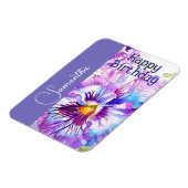 Magnet Flexible Fleur de Pensée Violette Fille Nom Anniversaire (Côté Gauche)