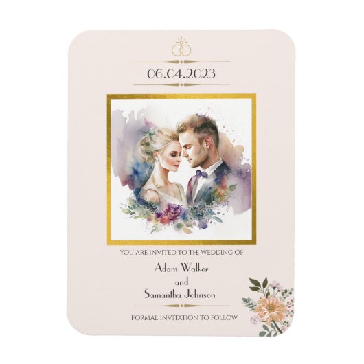 Magnet Flexible Fleur d'or Couple traditionnel Enregistrer la date (Vertical)