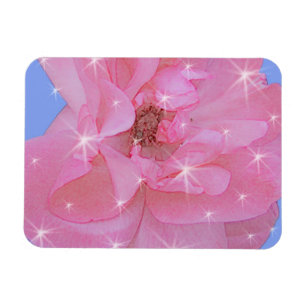 Magnet Flexible fleur rose rose et étoiles scintillantes