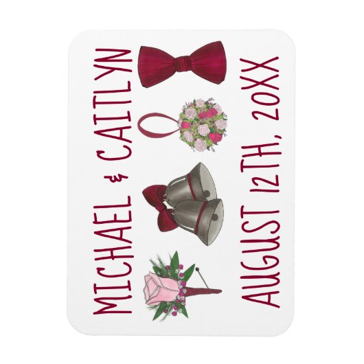 Magnet Flexible Fleurs Bell Mariage personnalisées Bowtie Bouquet (Vertical)