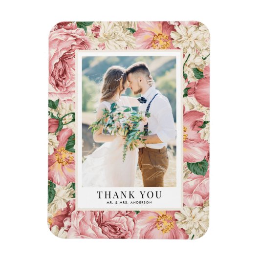 Magnet Flexible Fleurs blanches et ivoire Mariage photo Merci (Vertical)