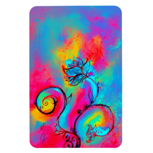 Magnet Flexible FLEURS BLANCHES turquoises, jaune rose violet (Vertical)