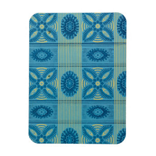 Magnet Flexible Fleurs bleues rayures jaunes Motif d'art vintage