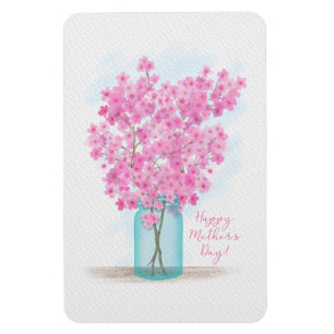 Magnet Flexible Fleurs de cerisiers d'aquarelle en Jar Fête des Mè