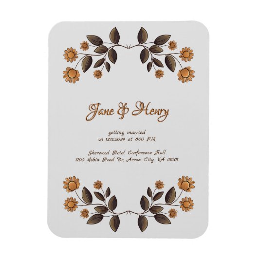 Magnet Flexible Fleurs d'or et coeur (Vertical)