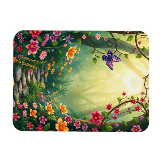Magnet Flexible Fleurs et papillon dans une forêt tropicale enchan (Horizontal)