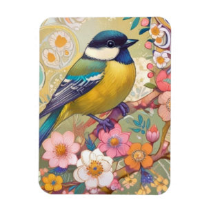 Magnet Flexible Fleurs florales colorées d'Oiseau de Chickadee Gre