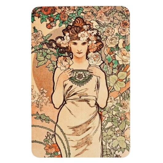 Magnet Flexible Fleurs - la Rose par Alphonse Mucha (Vertical)