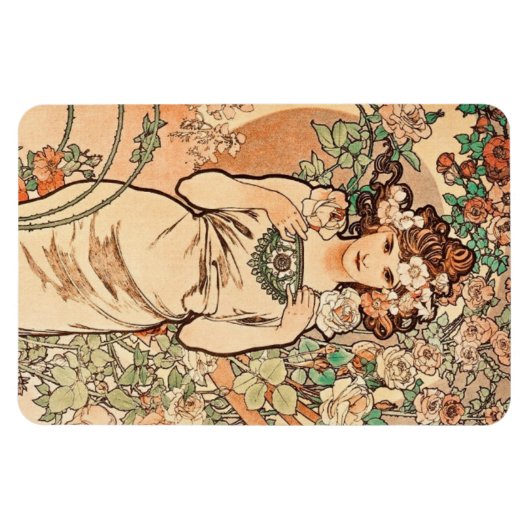 Magnet Flexible Fleurs - le Rose d'Alphonse Mucha (Horizontal)