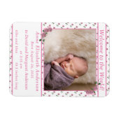 Magnet Flexible Fleurs roses Faire-part de naissance encadrées (Horizontal)