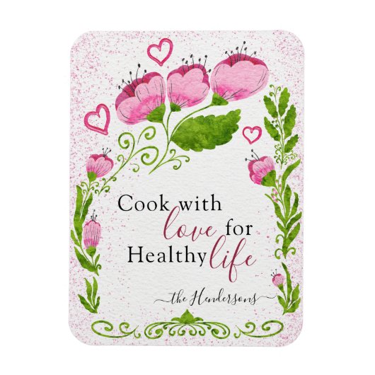 Magnet Flexible Fleurs roses mignonnes Nom de famille Réfrigérateu (Vertical)