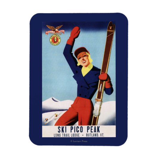 Magnet Flexible Flexible Flyer Pin-Up Skiing Girl (Vertical)