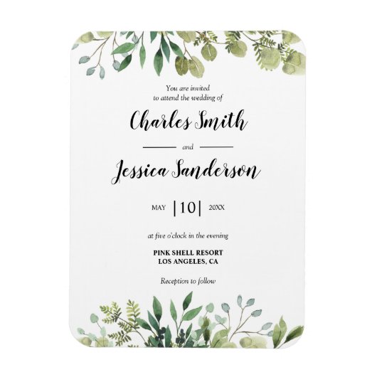 Magnet Flexible Flora Verde Invitación (Vertical)