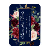 Magnet Flexible Floral Bleu Bourgogne Or Enregistrer La Date (Vertical)