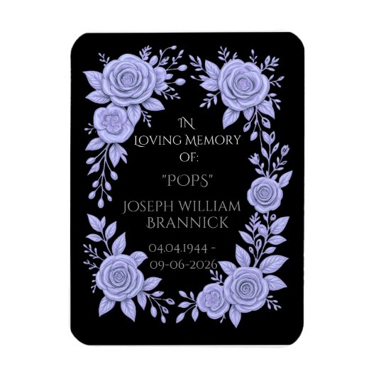 MAGNET FLEXIBLE FLORAL BLUE. IN LOVING MEMORY KEEPSAKE, CARD (Vertical)