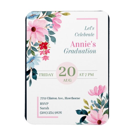 Magnet Flexible Floral Design graduation Invitation (Vertical)