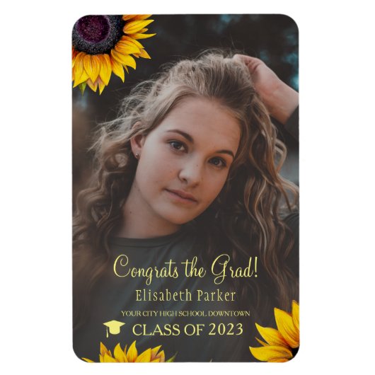 Magnet Flexible Floral élégant script or grad graduation photo (Vertical)