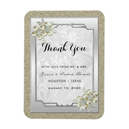 Magnet Flexible Floral Gem Cadre Argenté, Mariage Or et Argent (Vertical)