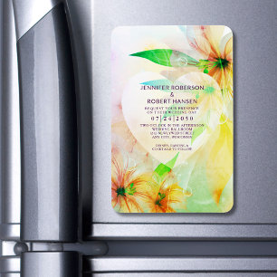 Magnet Flexible Floral Heart Dewdrops Hibiscus Jaune Invitation de