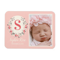 Floral Monogramme bébé fille Faire-part rose pâle