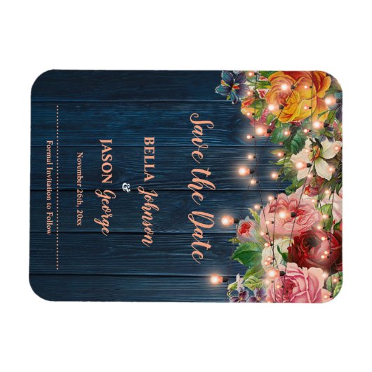 Magnet Flexible Floral String Lights Rustic Wedding Save The Date (Horizontal)