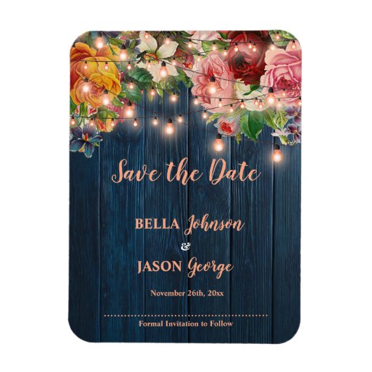 Magnet Flexible Floral String Lights Rustic Wedding Save The Date (Vertical)