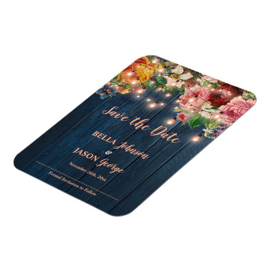 Magnet Flexible Floral String Lights Rustic Wedding Save The Date (Côté Gauche)