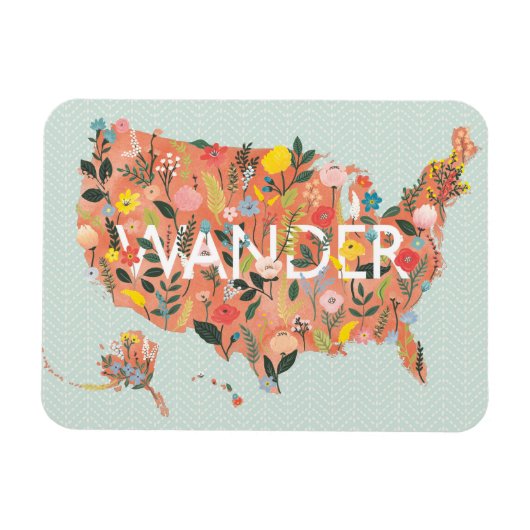 Magnet Flexible Floral USA Map - Jardin sauvage (Horizontal)