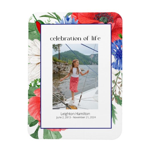 Magnet Flexible Florales Bleues Rouges Photo Collage Funérailles (Vertical)