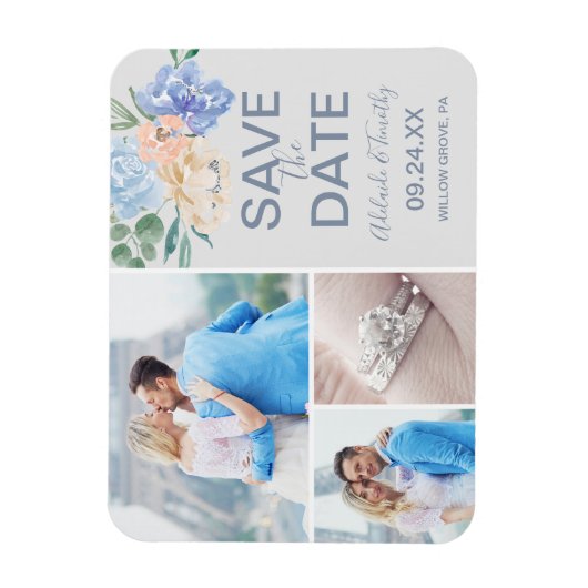 Magnet Flexible Flore bleu poussiéreux | Grey 3 Photo Enregistrer (Vertical)