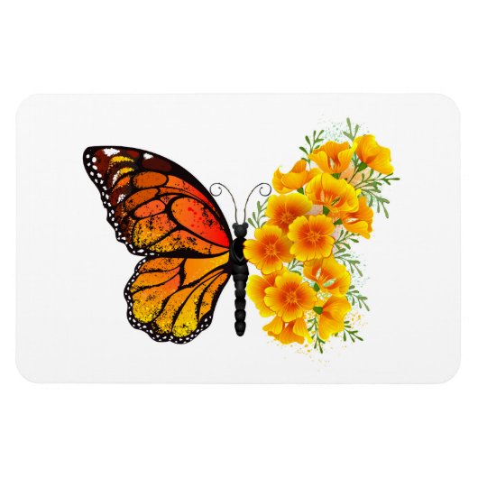 Magnet Flexible Flower Butterfly with Yellow California Poppy (Horizontal)