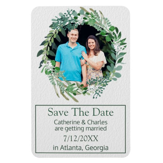Magnet Flexible Foliage Wreath Wedding Enregistrer la date (Vertical)
