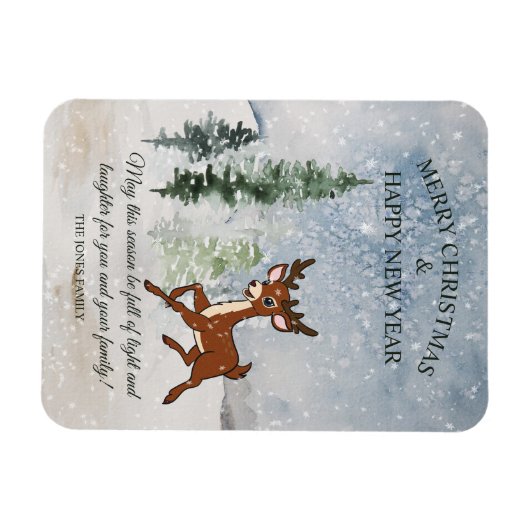 Magnet Flexible Forêt de neige avec un cerf de bébé Noël (Horizontal)
