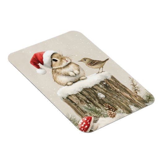 Magnet Flexible Forêt enneigée Bois hivernal Noël Lapin Oiseau (Côté Droit)