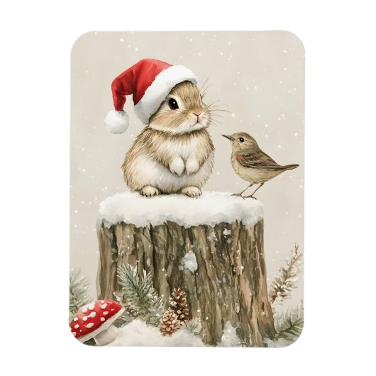 Magnet Flexible Forêt enneigée Bois hivernal Noël Lapin Oiseau (Vertical)