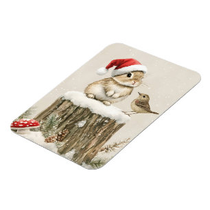 Magnet Flexible Forêt enneigée Bois hivernal Noël Lapin Oiseau 