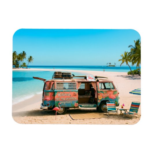 Magnet Flexible Fourgon Thème Retraite sur Plage Tropicale (Horizontal)