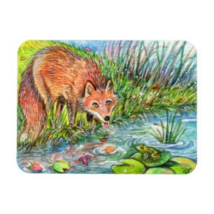 Magnet Flexible Fox Boire Au Bord De L'Étang