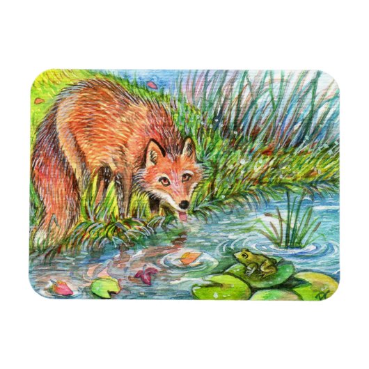 Magnet Flexible Fox Boire Au Bord De L'Étang (Horizontal)