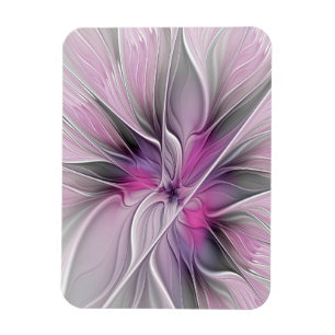 Magnet Flexible Fractal Floral Moderne Abstrait Fleur Rose Gris