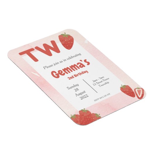 Magnet Flexible Fraise Invitation de deux ans (Côté Droit)