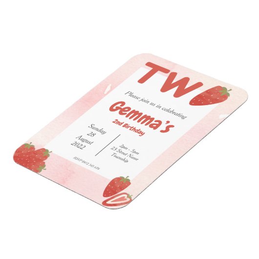 Magnet Flexible Fraise Invitation de deux ans (Côté Gauche)