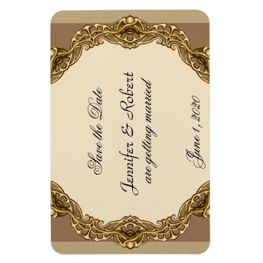 Magnet Flexible Frame victorien en mariage d'or Enregistrer la dat (Vertical)