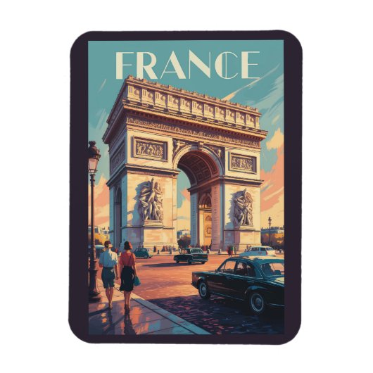 Magnet Flexible France Arc de Triomphe Voyage Art Rétro (Vertical)