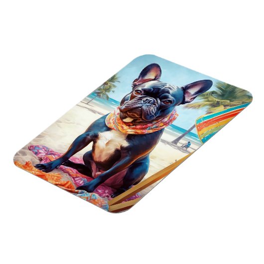 Magnet Flexible French Bulldog sur la plage, cadeau d'été pour amo (Côté Gauche)