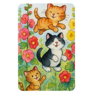 Magnet Flexible Frolicking Country Chats in Flower Garden