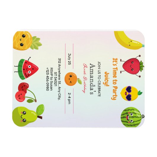 Magnet Flexible Fruits mignons Invitation d'anniversaire (Horizontal)