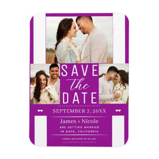 Magnet Flexible Fuchsia moderne Sauvez la date Photo Mariage (Vertical)