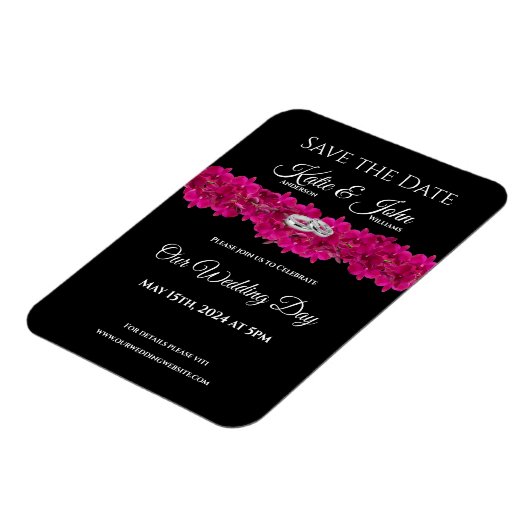 Magnet Flexible Fuchsia Orchidées sur Noir- Mariage Enregistrer la (Côté Gauche)