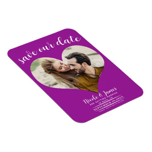 Magnet Flexible Fuchsia Pink Heart Photo Wedding Enregistrer la da (Côté Droit)